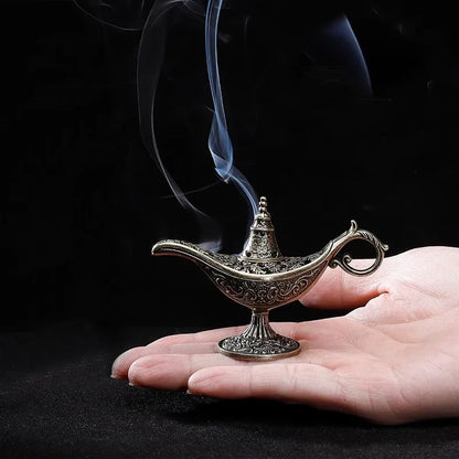 Durable Antique Style Incense Burner Air Purification Metal Aroma Furnace Gifts Wishing Aladdin Lamp Home Decor