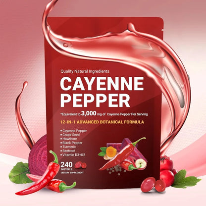 Cayenne Pepper Softgels with Grape Seed Beetroot Turmeric Vitamins D3 K2 E Herbal Supplement