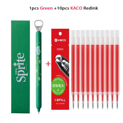 New KACO x Sprite Limited Edition Gel Pen,Dual Ball Pen Quick Drying Stylo 0.5mm Click Smooth Writing For School&Journaling