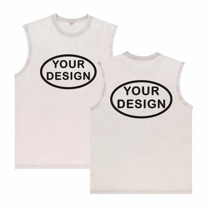 Retro Pickled Cotton Tank Top Logo Custom Print Men's and Women's Fitness Gym Exercise Street Sports Leisure Sleeveless T-shirt