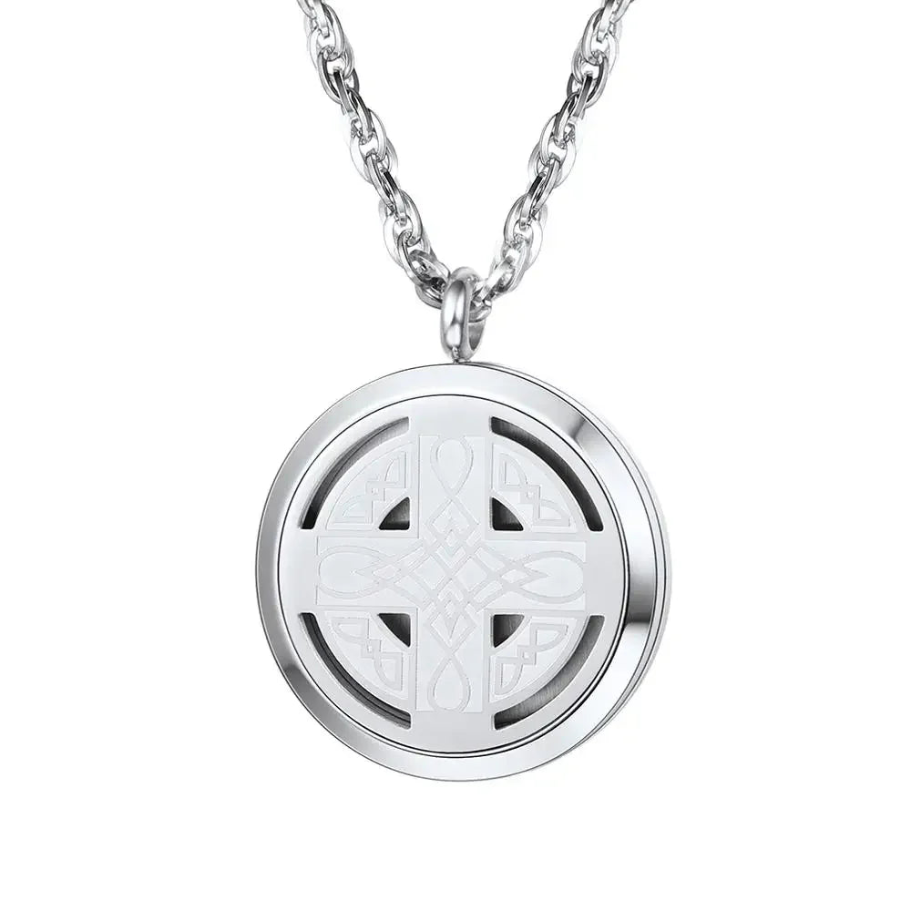 U7 37mm Round Perfume Diffuser Necklace for Man Woman Stainless Steel Essential Oil Locket Aromatherapy Anxiety Relief Jewelry