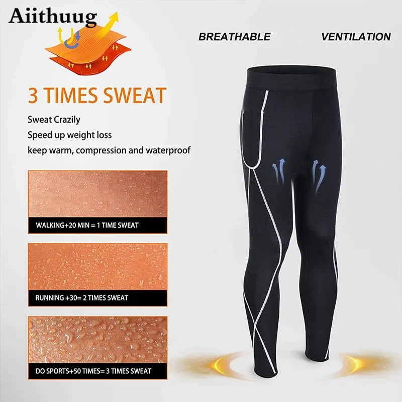 Aiithuug Men Neoprene Sweatpants Athletic Sauna Sweat 5 Times Sweating Pants Running Workout Sports Leggings Pocket Body Shapers