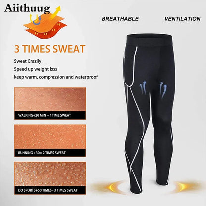 Aiithuug Men Neoprene Sweatpants Athletic Sauna Sweat 5 Times Sweating Pants Running Workout Sports Leggings Pocket Body Shapers