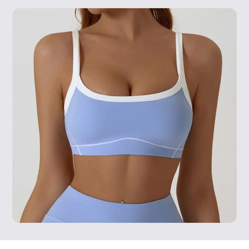 Nude High-elasticity Yoga Suit Contrasting Color Bra Halter Top Hip-lifting Fitness Line Shorts Pilates Sports Set