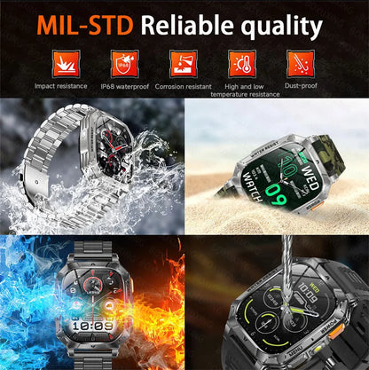 Outdoor military Smart Watch 1400mAh Battery Fitness Tracking 10ATM Waterproof Tactical Sports Flashlight Men's Phone Watches