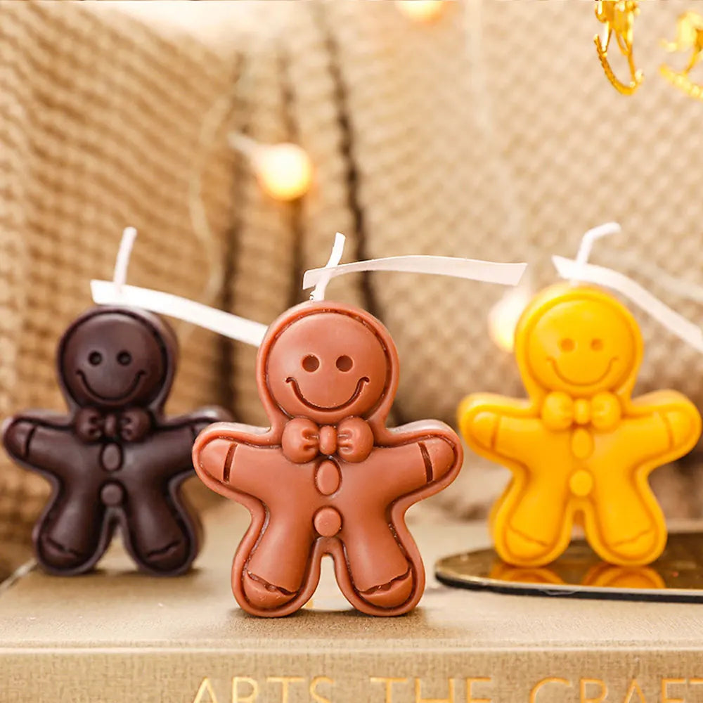 Bow Fat Round Gingerbread Man Silicone Soywax Candle Mold Handmade Christmas Plaster Resin Mold DIY Winter Aromatherapy Souvenir