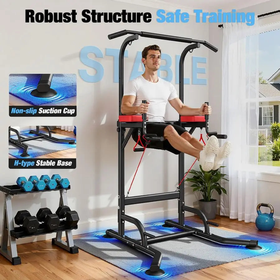 Power Tower Pull Up Bar Station, 450LBS Stable Power Tower Training HeavyDuty Fitness Equipment for Home Gym