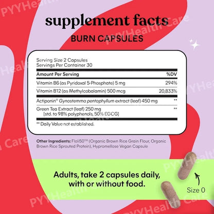Belly Fat Burning Metabolism AMPK Activating Supplement for Men Women Actiponin Gynostemma Vitamins B6 B12 60 Capsules