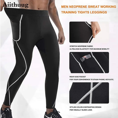 Aiithuug Men Neoprene Sweatpants Athletic Sauna Sweat 5 Times Sweating Pants Running Workout Sports Leggings Pocket Body Shapers