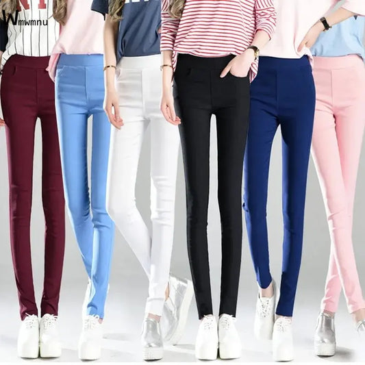 Women Spring Summer Elastic High Waist Pencil Pants Mother Gym Sport Basic Skinny Pantalon Korean Fashion Stretch White Leggings