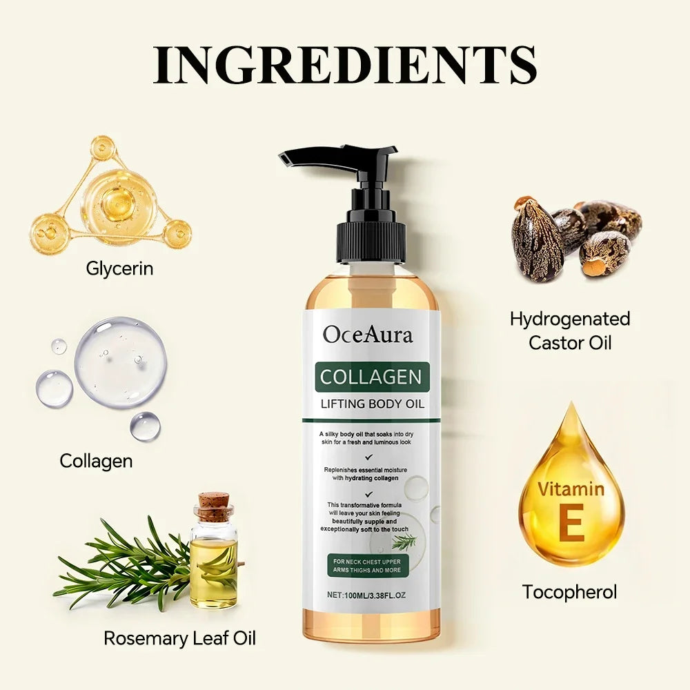 OceAura Collagen Body Oil Firming Lifting Whole Body Skin Deep Hydration Moisturizing Refreshing Rosemary Lift Body Oil Dry Skin