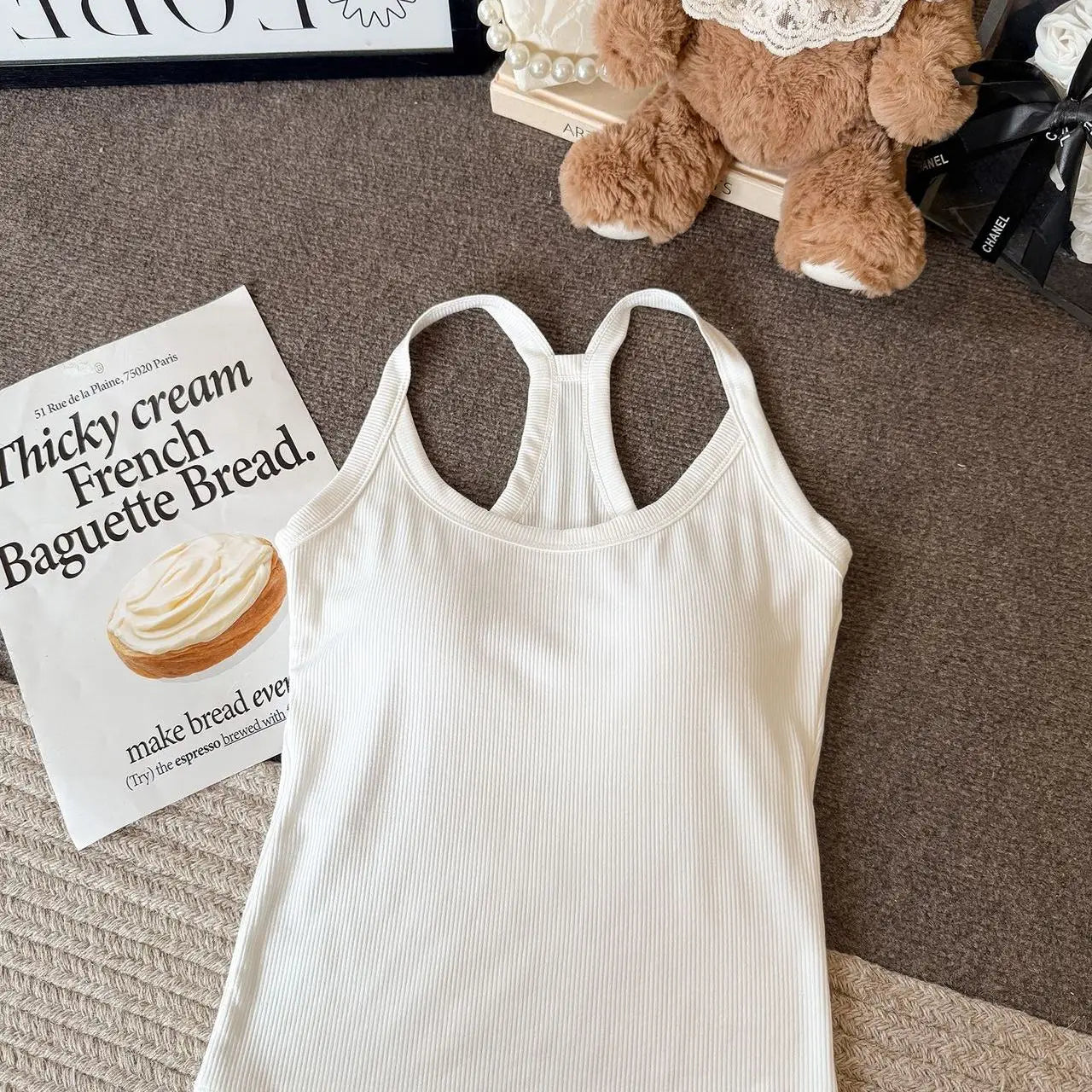 Dopamine  Sporty Fitness Women's Tank Top with Chest Pad Outdoor Style round Neck Backless Vest Casual Daily Wear