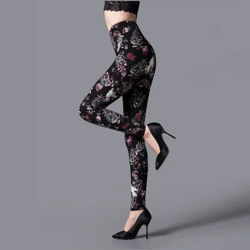 Women Floral Printed Exercise Colorful Peony Flower Female Elastic Leggins High Waist Pants Push Up Trousers Fitness Leggings