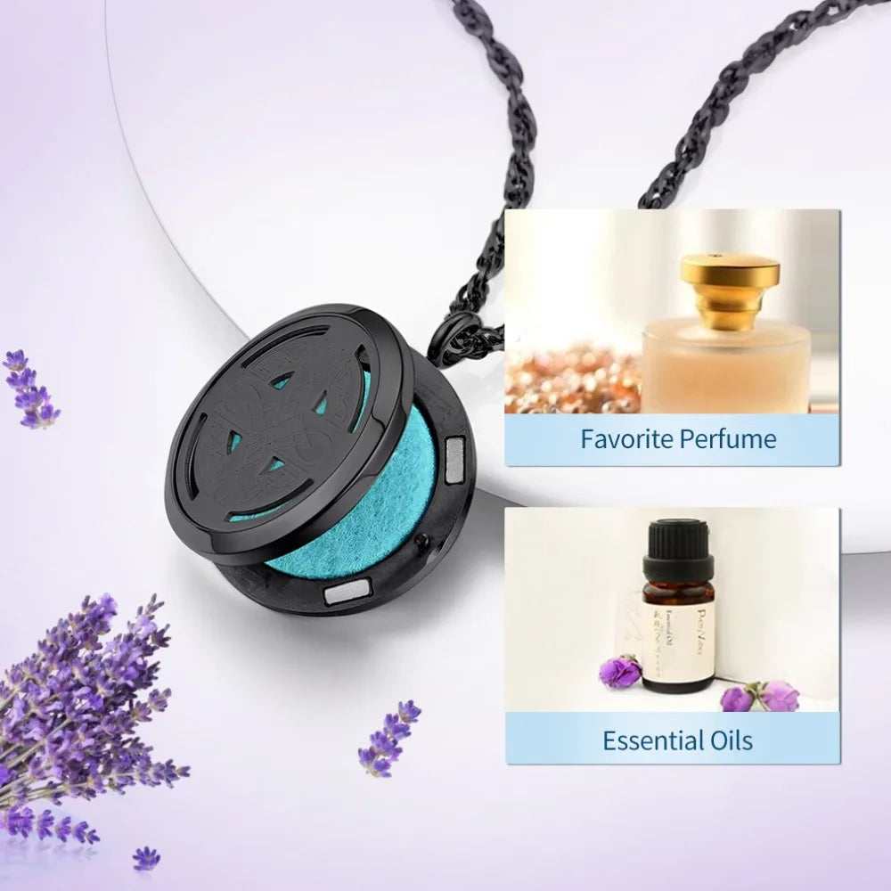 U7 37mm Round Perfume Diffuser Necklace for Man Woman Stainless Steel Essential Oil Locket Aromatherapy Anxiety Relief Jewelry