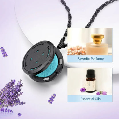 U7 37mm Round Perfume Diffuser Necklace for Man Woman Stainless Steel Essential Oil Locket Aromatherapy Anxiety Relief Jewelry