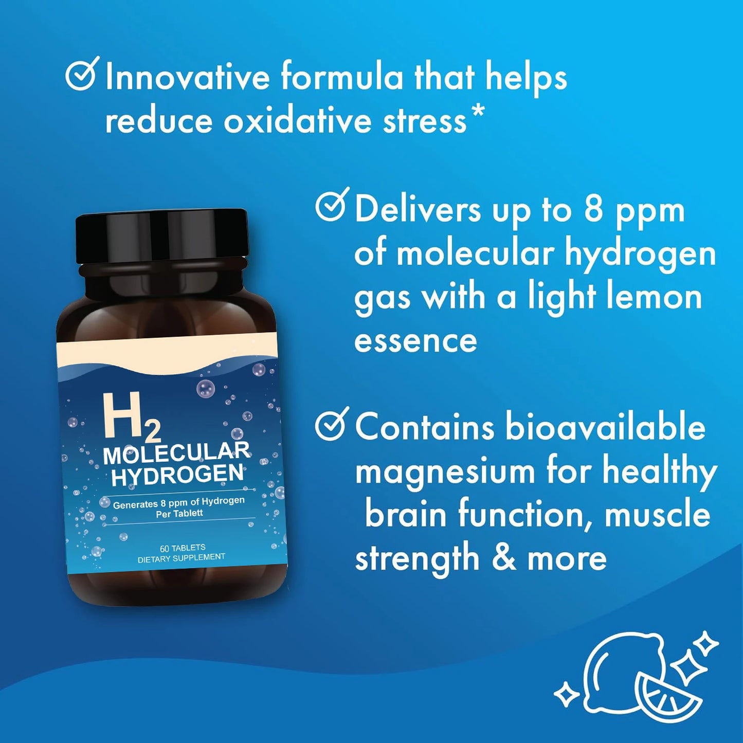 H2 Molecular Hydrogen Water Tablets Hydrogen & Magnesium Supplement Support Energy Production, Recovery, Cognitive Function
