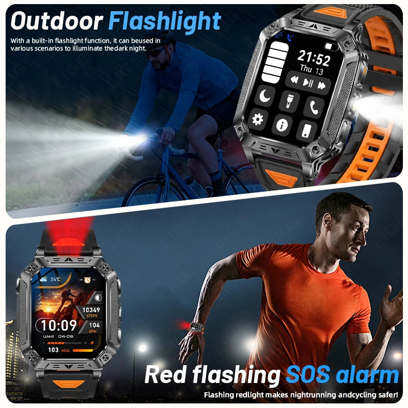 LIGE 1400mAh Large Capacity Battery Smart Watch Men Outdoor SOS Flashlight IP68 Sports Fitness Tracker Voice Calling Smartwatch