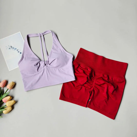 2026 Women's Yoga Set Breathable Speed Drying Beauty Back Training Exercise Fitness Chest Lifting Hip Peach Hip High Waist Short