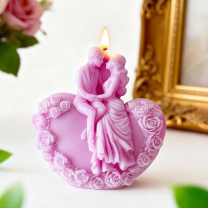 Rose Heart Couple Candle Mold Valentine Wedding Silicone Mold DIY Romantic Aromatherapy Plaster Gift