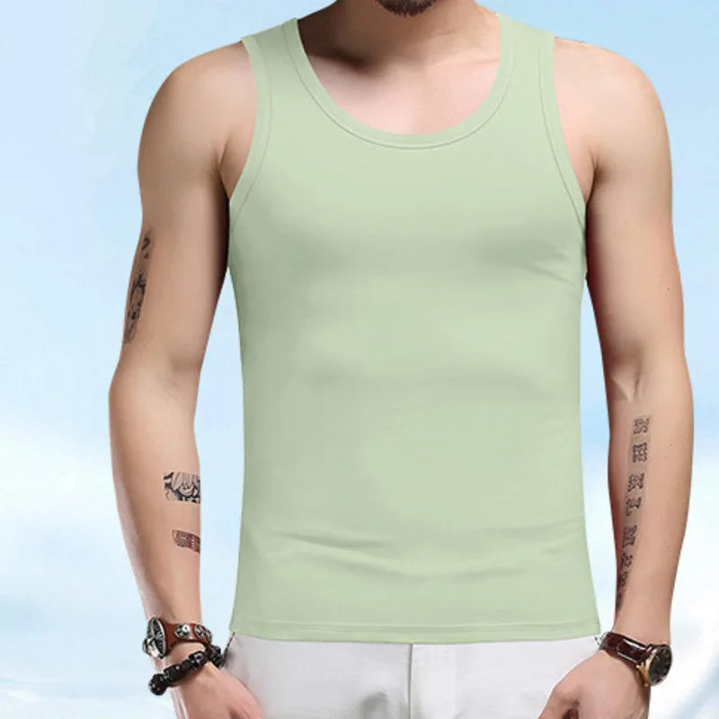 63% Cotton 24% Bamboo Fiber Tank Top Men Breathable Men's Summer Sleeveless T-shirt White Black Sports Fitness Tops Vest For Man