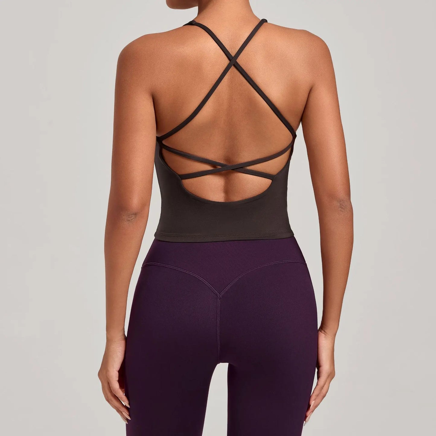 Sexy Cross Backless Sports Tank Tops with Cups Women Gym Clothing Sleeveless V-neck Fitness Active Vest Female Workout Slim Top