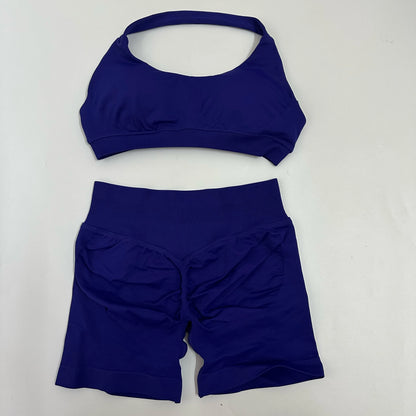 Yoga Shorts Sets Seamless Yoga Set Women 2Pcs Halter Sports Bra Scrunch Butt Gym Shorts Set Workout Clothes Summer Sportswear