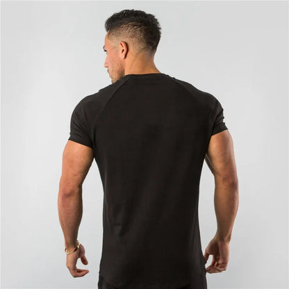 Men's T-shirt European Summer Fitness Sports Solid Cotton Elasticity Active Short-sleeved T-shirt Large Size M-2XL