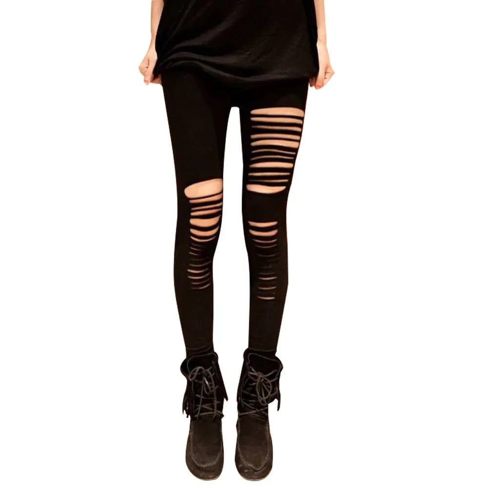 2025 Sexy Leggings Ripped Leggins Women Low Waist Pants Hollow Out Leggings Stretch Dancing Club Street Pants
