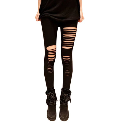 2025 Sexy Leggings Ripped Leggins Women Low Waist Pants Hollow Out Leggings Stretch Dancing Club Street Pants