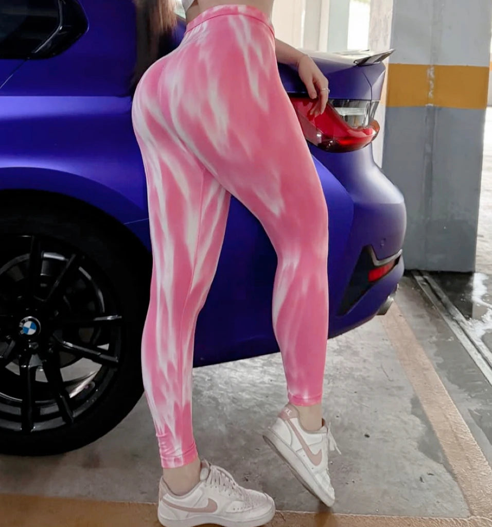 Women Tie Dye Leggings Butt Lifting Gym Fitness Sportswear Athletic Workout Elastic Leggins Yoga Pants Sports Training Tights