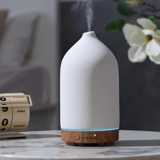 Ceramic Essential Oil Diffuser Ultrasonic Aromatherapy Humidifier with 7-Color LED Lights Auto Shut-Off 1H/3H/6H Timer