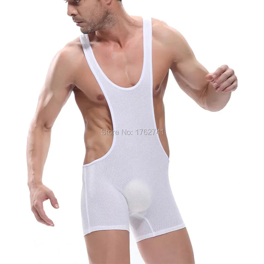 Mens Wrestling Singlet Leotards Stretchy Breathable Eyelets Underwear Jumpsuit Bodysuit