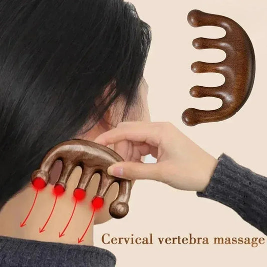 1pc Exquisite Sandalwood Five-Tooth Meridian Massage Comb Head Massager Scalp Scraping for Relaxation Massager Body Massage Tool