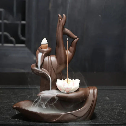 Creative Ceramic Purple Sand Incense Burner Zen Buddhist Hand Backflow Censer Lotus Dragon Shape Incense Stove Home Decorations