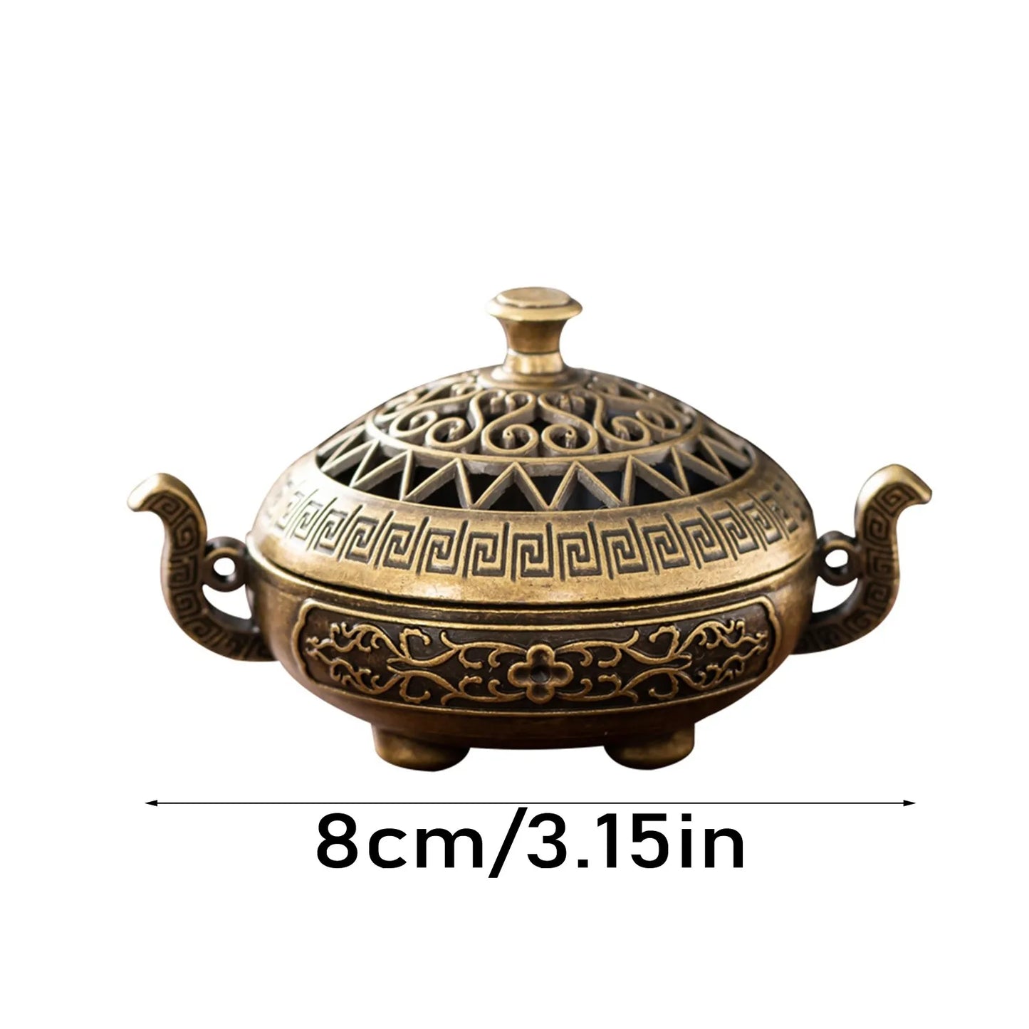 Small Incense Burner, Vintage Alloy Incense Burner with Hollowed Out Patterns, Household Room Aroma Diffuser, Mini Censer
