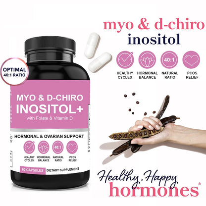 Myo-Inositol & D-Chiro Inositol Supplement for Women | Fertility Supplements for Hormonal Balance & Ovarian Health Support, 60 C
