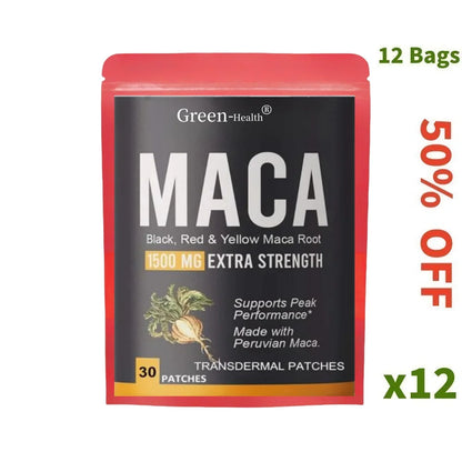 Organic Maca Root Transdermal Patches with Black + Red + Yellow Peruvian Maca Root Extract for Men and Women 30 Patches