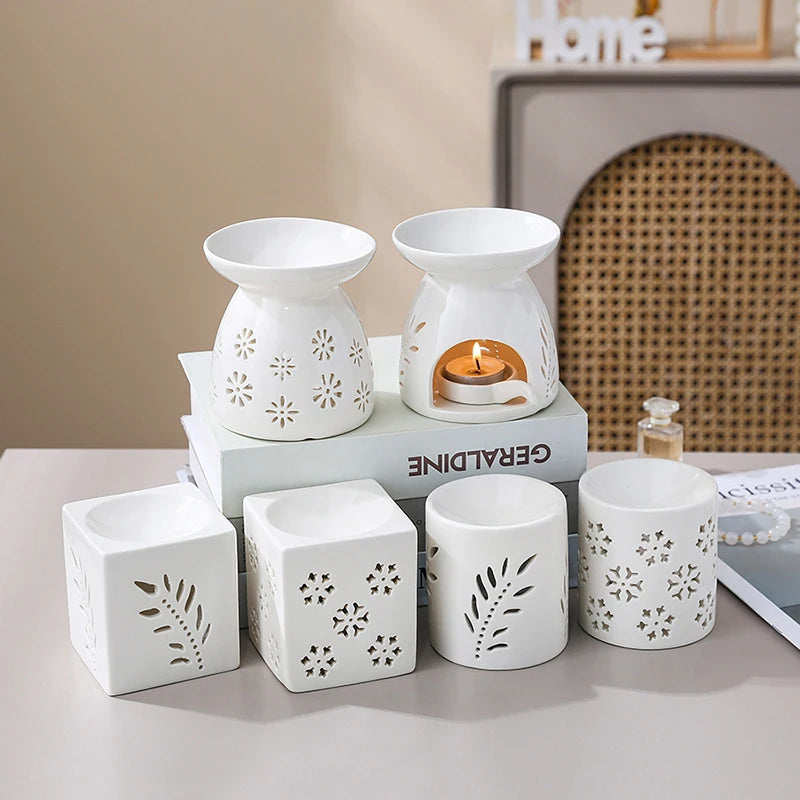 White Ceramic Hollow Incense Burner Candle Essential Oil Aromatherapy Diffuser Middle East Home Decor Ornament