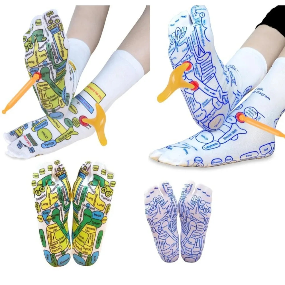 2Pairs Reflexology Socks Set Tools Acupressure Acupuncture Trigger Point Foot Pain Relief Remedy Acupoint Massage Foot Care Tool