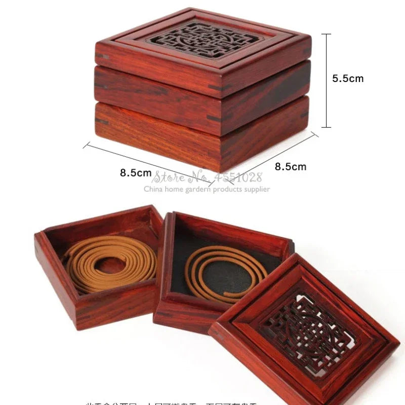 Red Rosewood Incense Burner Double-Layer Sandalwood Box Wood Carving Crafts Solid Four-Corner Ornament Home Decor