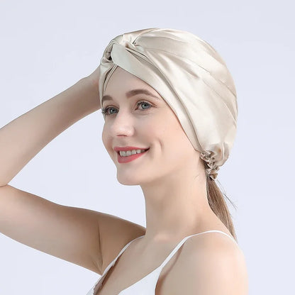 32 Momme 100% Mulberry Silk Sleep Cap Double Layer Night Bonnet Adjustable Elastic Hair Bonnet Anti-Frizz Hair Care Accessories