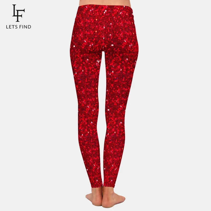 LETSFIND New Arrival Women Leggings High Waist Sexy Women Pants 3D Red Glitter Texture Print Fitness Slim Girls Stretch Leggings