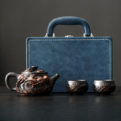 Jianshui Clay Purple Pottery Carving Dragon Teapot Hand Painted Antique Relief Teapot Household Teapot Kungfu Tea Set Kettle