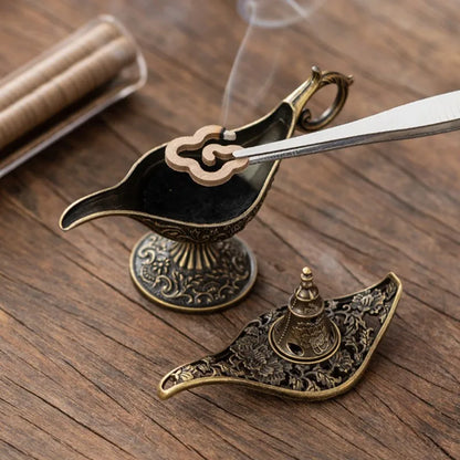 Durable Antique Style Incense Burner Air Purification Metal Aroma Furnace Gifts Wishing Aladdin Lamp Home Decor