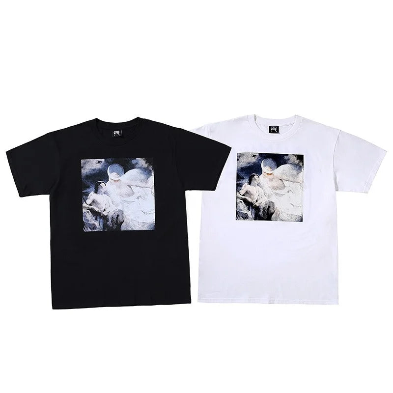 Dark Reflective Skull Bones Tee Short Sleeve Men's T-shirt Street Style Revenge Theme Youth Fashion Casual round Neck