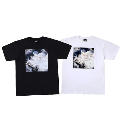Dark Reflective Skull Bones Tee Short Sleeve Men's T-shirt Street Style Revenge Theme Youth Fashion Casual round Neck