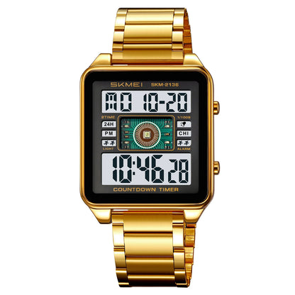 SKMEI 2136 lighting Stylish Mens Digital Watch Stainless Steel Countdown Stopwatch Wristwatch Fashion Electronic Movement Clock