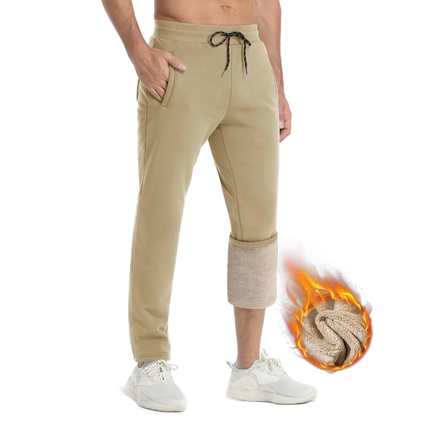 TACVASEN Winter Fleece Pants Mens Thicken Warm Thermal Trousers Drawstring Elastic Waist Jogging Pants Fitness Running Jogger