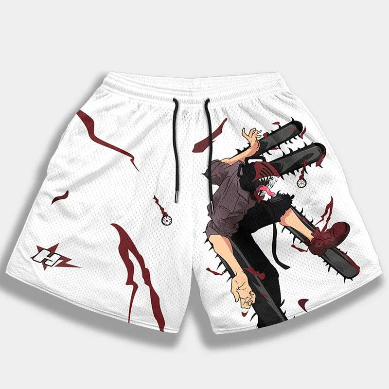 Anime Shorts Men Devil Fruit Manga Sports Shorts to Gym Fitness 3D Print Bermuda Masculina Quick Dry Mesh Oversized Board Shorts