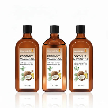 Coconut Massage Oil. Non-Greasy Hydration. Natural Cocos Nucifera Extract. Lauric Acid Moisturizer. Nourishing Fast Absorption.